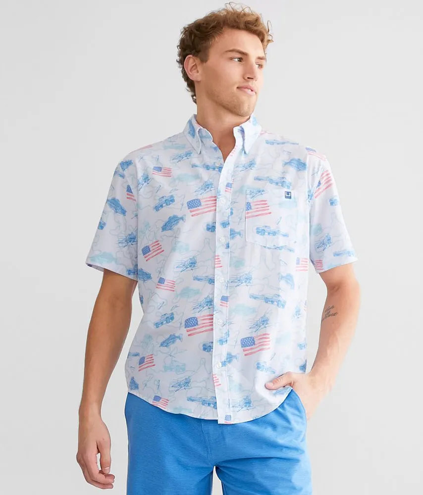 HUK Men's Kona Fish and Flags Button