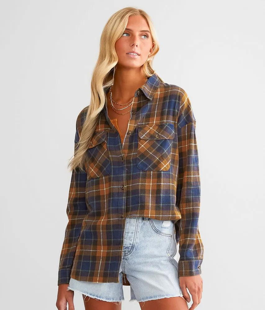 Ae Oversized Plaid Flannel Shirt Women's Brown XXS