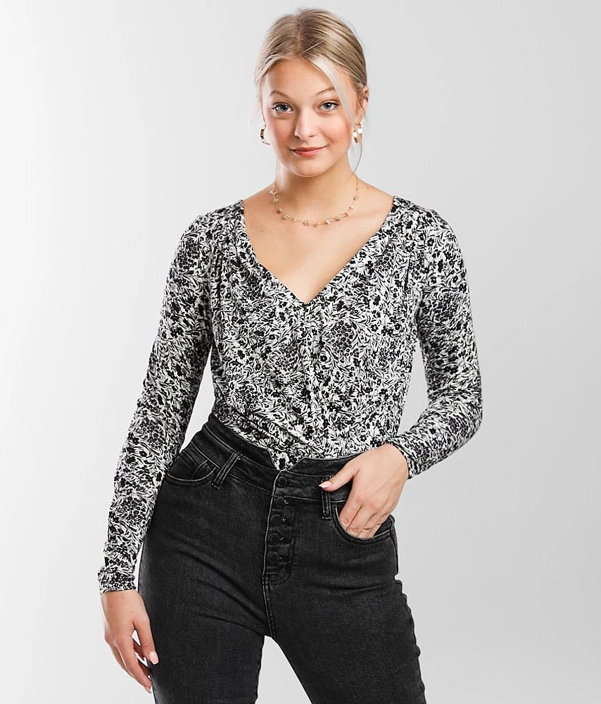 Floral Surplice Knit Bodysuit