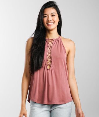 red by BKE High Neck Lace-Up Tank Top