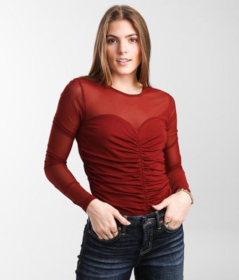 red by BKE Pieced Mesh Top