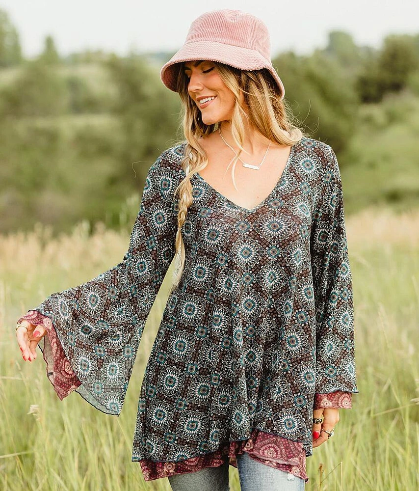 Floral Mesh Tunic Top