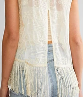 Embroidered Mesh Fringe Tank Top