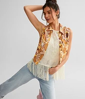 Embroidered Mesh Fringe Tank Top