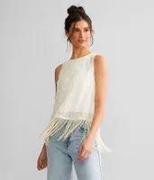 Sterling & Stitch Embroidered Mesh Fringe Tank Top