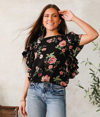 Willow & Root Ruffled Floral Top