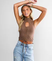 Gilded Intent Lace-Up Cut-Out Tank Top