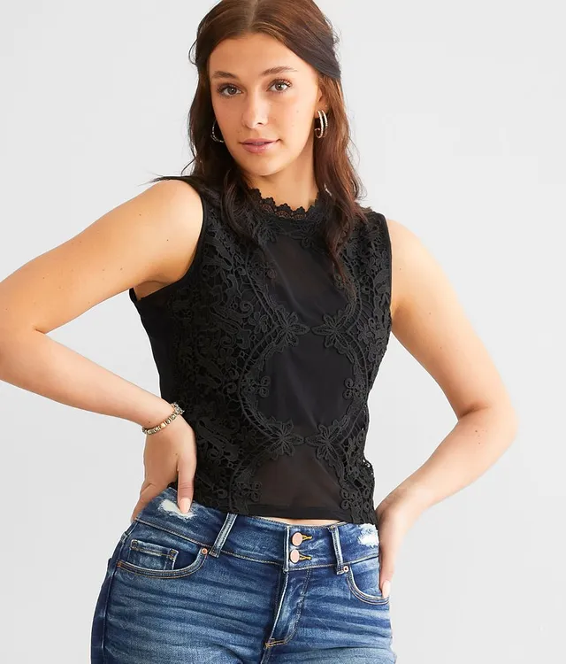 Willow & Root Lace Corset Cropped Tank Top - Women's Tank Tops in