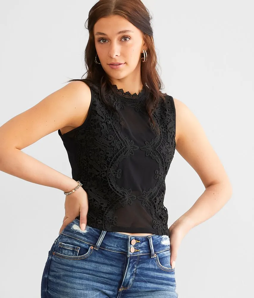 Willow & Root Floral Lace Mesh Tank Top