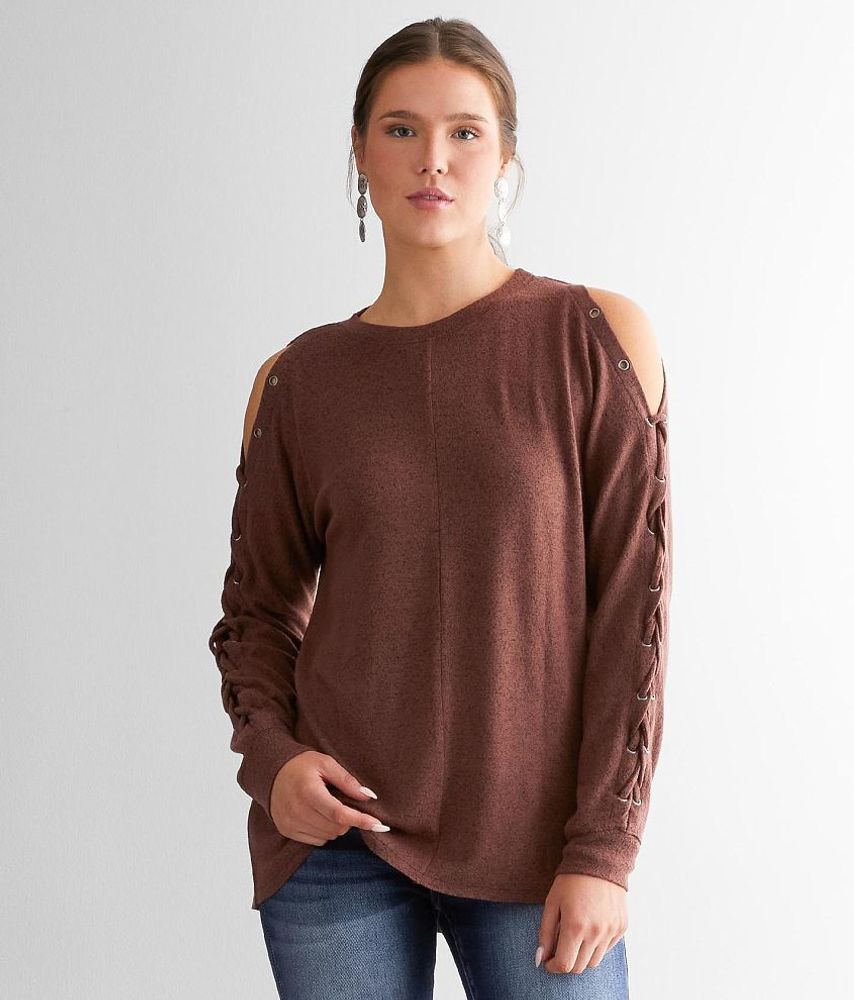 BKE Cold Shoulder Lace-Up Top