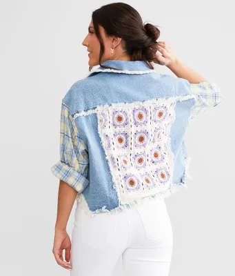 Pieced Crochet Denim Jacket