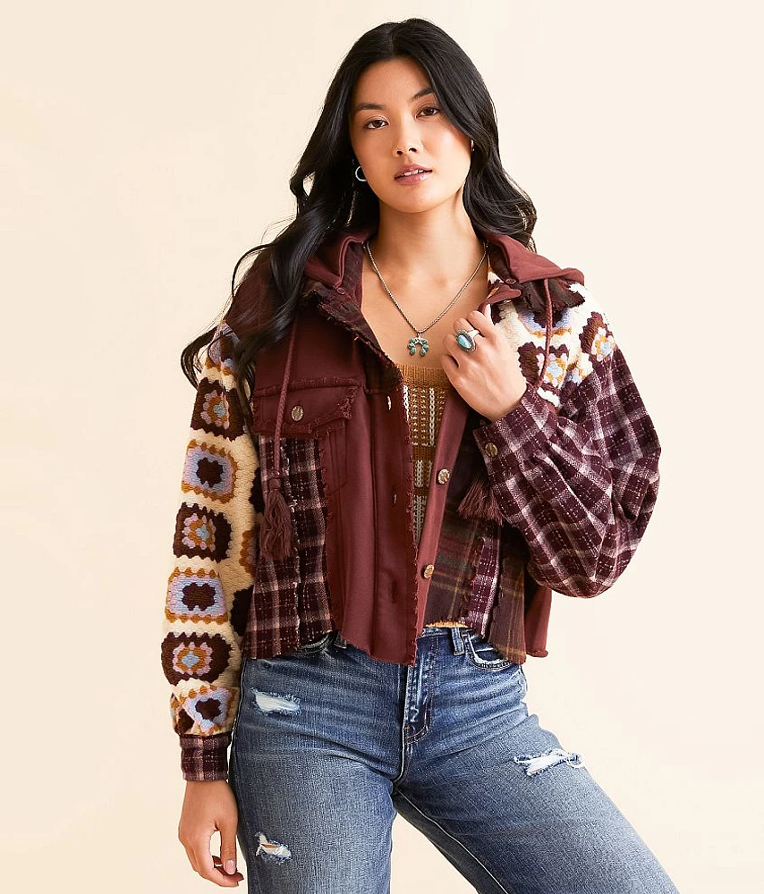 Miss Me Pieced Plaid Hooded Jacket