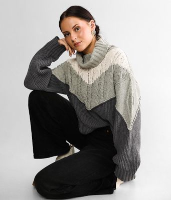 Miss Me Cable Knit Mock Neck Sweater
