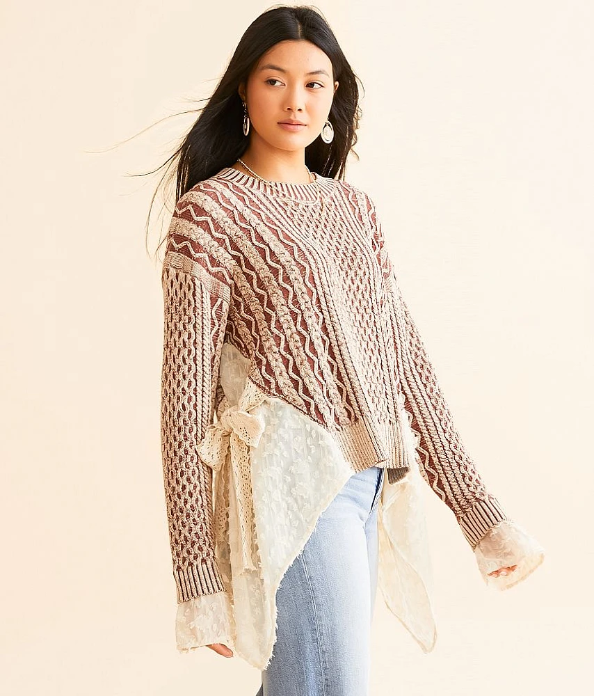 Miss Me Cable Knit Pieced Mesh Sweater