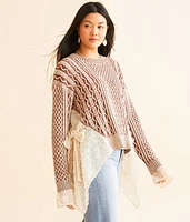 Miss Me Cable Knit Pieced Mesh Sweater