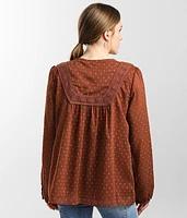 Split Neck Swiss Dot Blouse