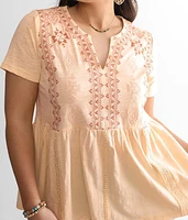 Embroidered Peplum Top