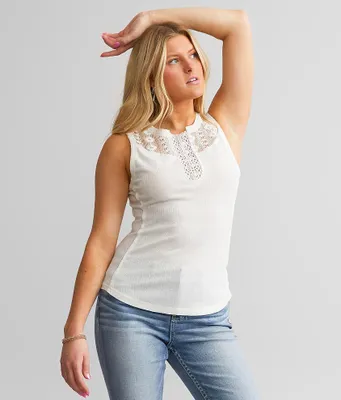 Miss Me Pieced Lace Henley Tank Top