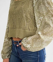 Paisley Print Crochet Cropped Top