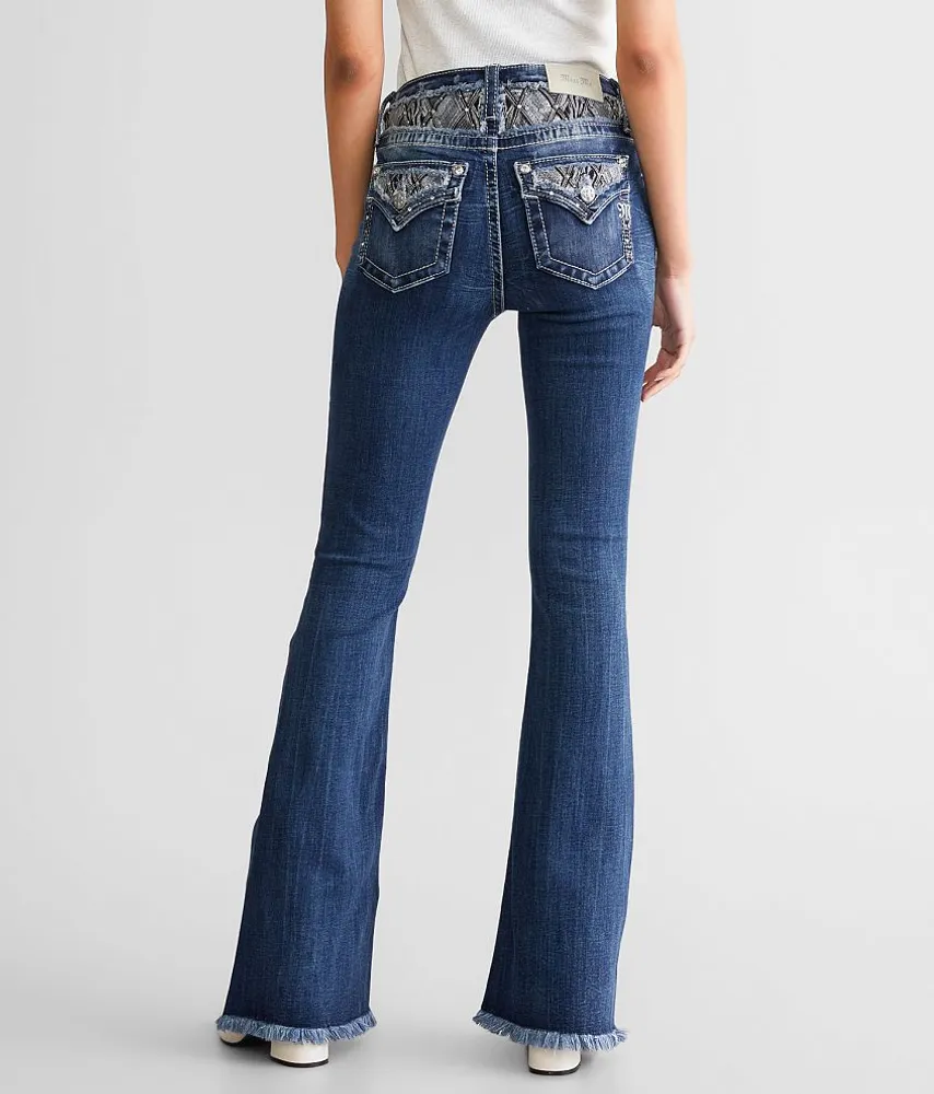 Miss Me Women's Button Flap Pocket High Rise Flare Jean