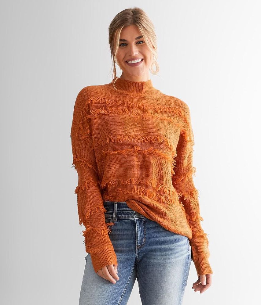 BKE Fringe Mock Neck Sweater