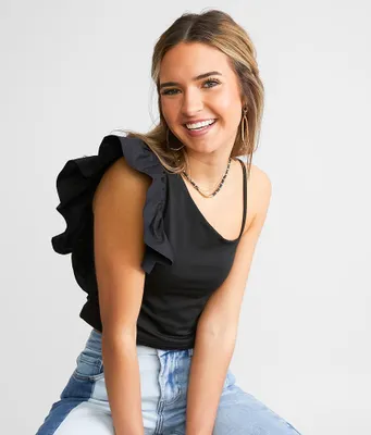 Mittoshop Ruffled One Shoulder Cropped Tank Top