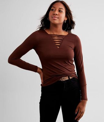 red by BKE Twisted Strappy Double V-Neck Top
