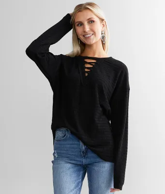 BKE Textured Lace-Up Top