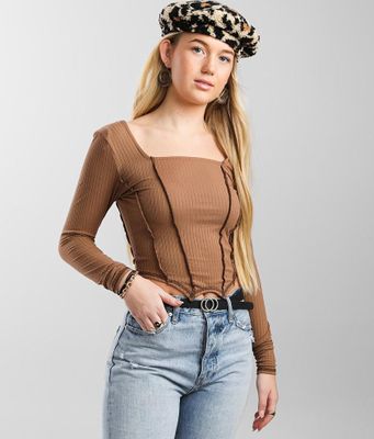 Gilded Intent Ribbed Square Neck Cropped Top