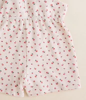 Girls - Floral Ribbed Overall Short