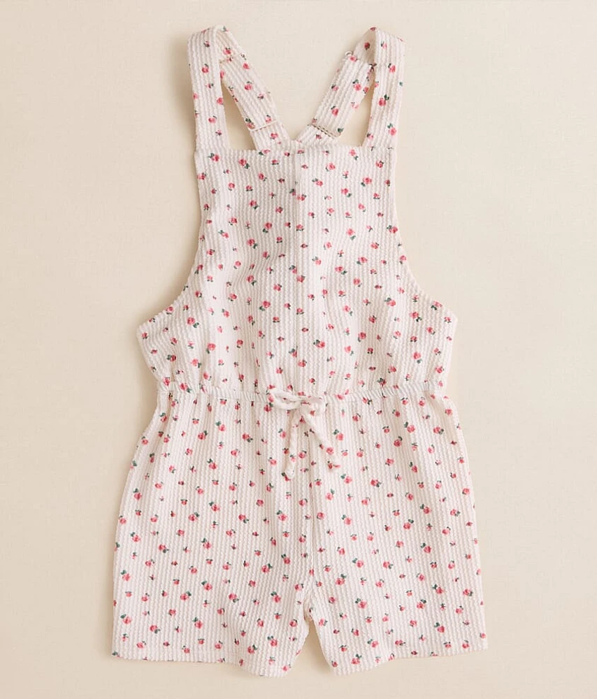 Girls - Floral Ribbed Overall Short