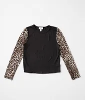 Girls - Animal Print Mesh Sleeve Top