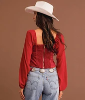 Boot Stitch Faux Suede Cropped Top