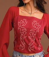 Boot Stitch Faux Suede Cropped Top
