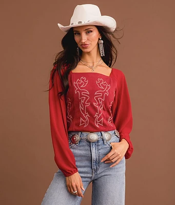 Boot Stitch Faux Suede Cropped Top
