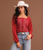 Boot Stitch Faux Suede Cropped Top