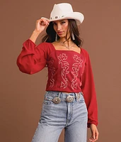 Boot Stitch Faux Suede Cropped Top