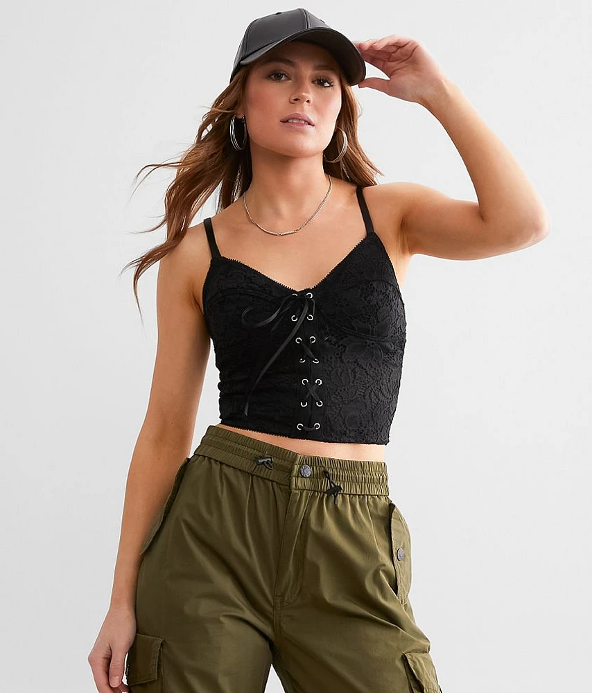 Mono B Lace Corset Cropped Tank Top