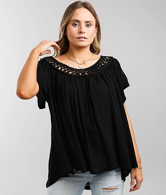 Crochet Trim Scoop Neck Top