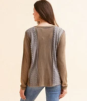 Pieced Cable Knit Washed Henley