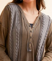 Pieced Cable Knit Washed Henley