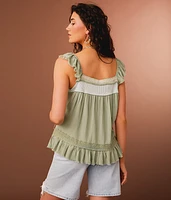 Ruffled Eyelet Trim Tank Top
