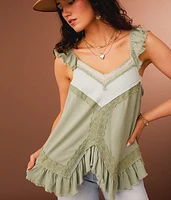 Ruffled Eyelet Trim Tank Top