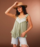 Ruffled Eyelet Trim Tank Top