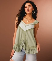 Ruffled Eyelet Trim Tank Top