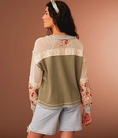 Pieced Floral Boxy Henley
