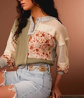 Pieced Floral Boxy Henley