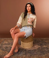 Pieced Floral Boxy Henley