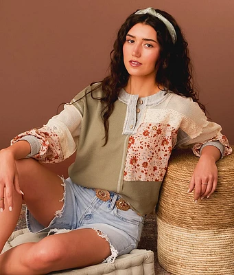 Pieced Floral Boxy Henley