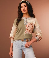 Pieced Floral Boxy Henley